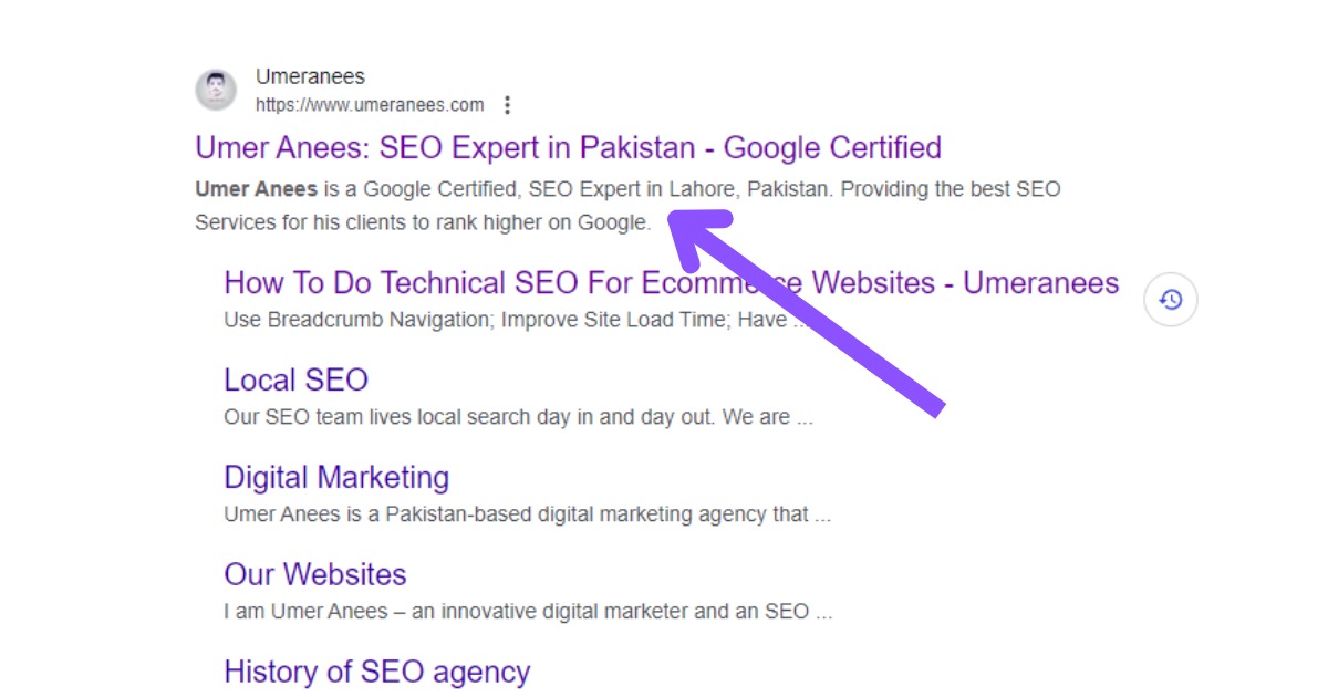 The sign of arrow target the meta description of Page